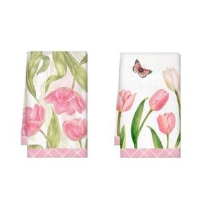 🌻2PC Pink Floral Kitchen Towels